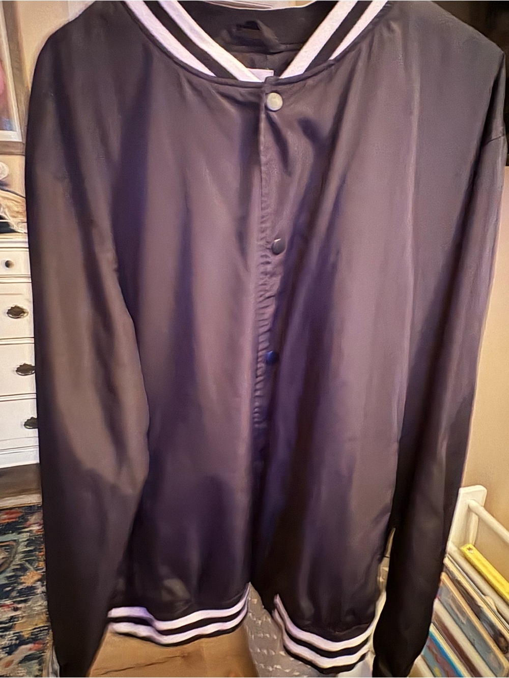 Goodfellow & Co Black Bomber Jacket with White-Trim Collar
